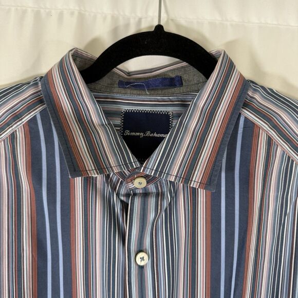 New Tommy Bahama Dress Shirt Men's L Blue Striped Long Sleeve Button Up Cotton - Picture 5 of 12